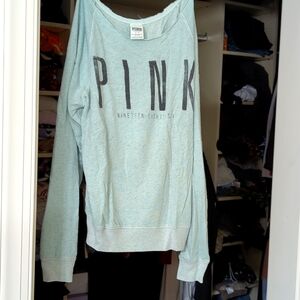 Victoria's Secret PINK off the shoulder size small green turquoise sweatshirt.